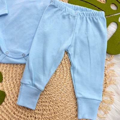 Conj. Body e Calça 100% Algodão Pima com Proteção UV50+ - Azul Bebê